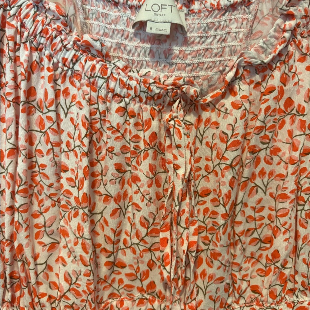 LOFT White Dress with Red Floral Print Midi - Picture 2 of 5